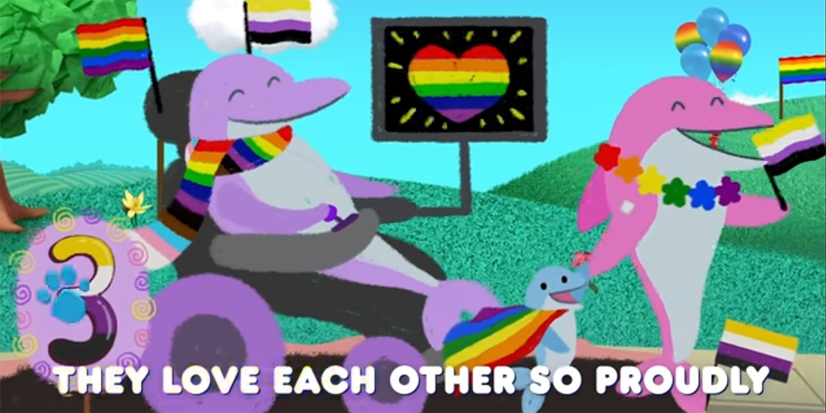 Blue's Clues featured a queer nonbinary disabled dolphin using a wheelchair, and their partner