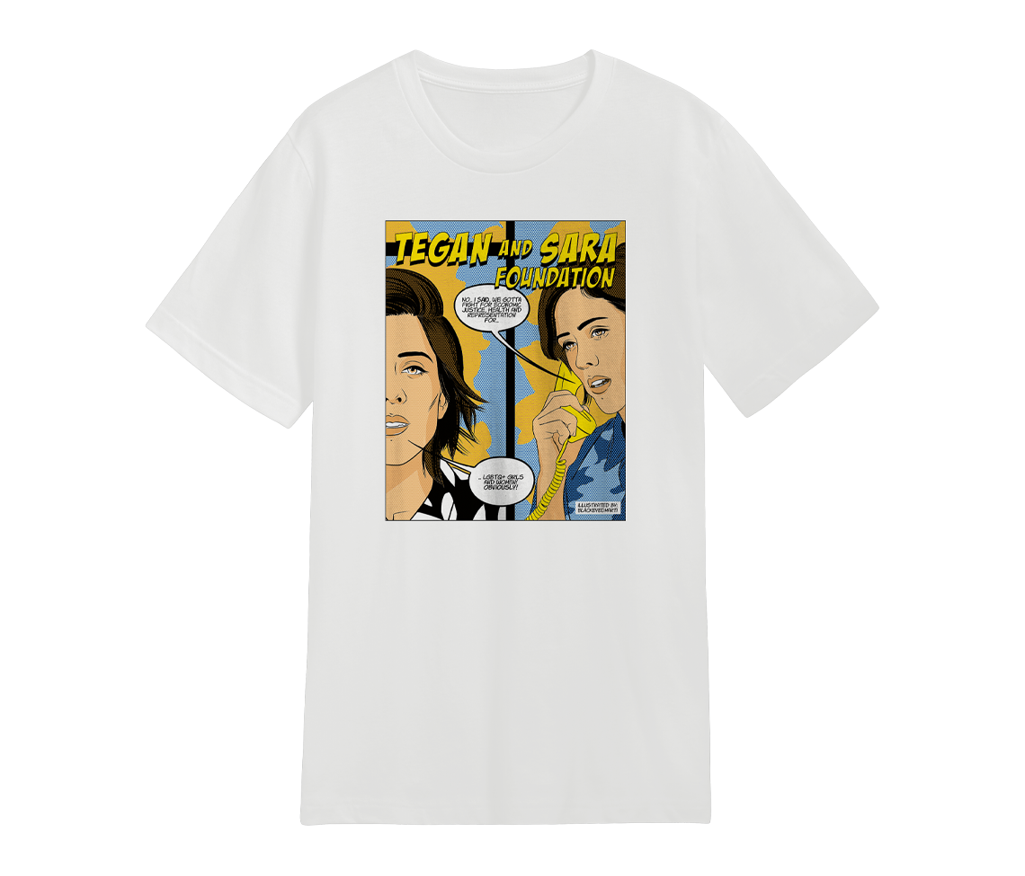 Tegan and Sara foundation comic book t-shirt.