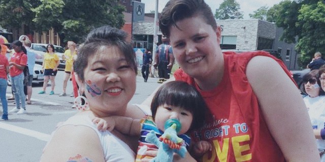 The author and her family pose for a photo at a previous Pride event.