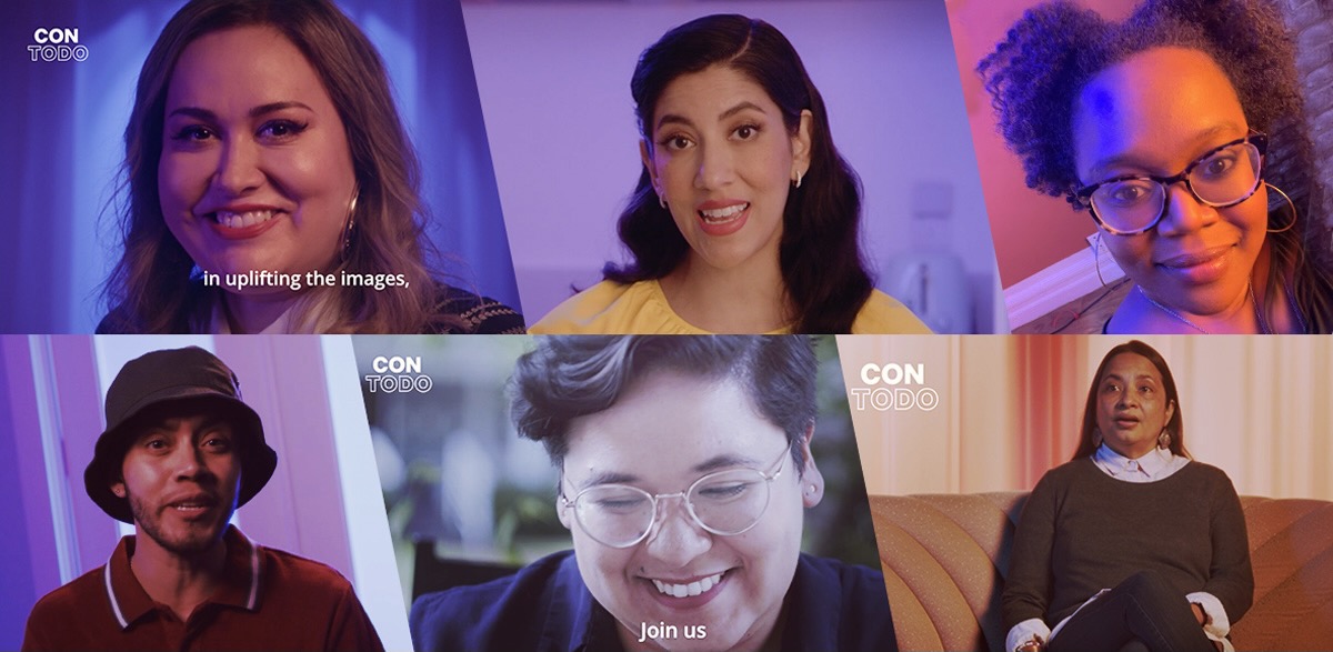 A collage of people in the Netflix Con Todo documentary series "Visions of Us," L to R on the top row: Tanya Saracho, Stephanie Beatriz, Carmen Phillips. L to R on the bottom row: Garcia, Yvonne Marquez, Aurora Guerrero