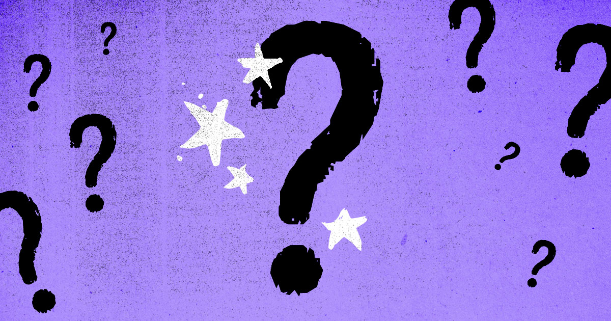 a bunch of question marks against a purple background