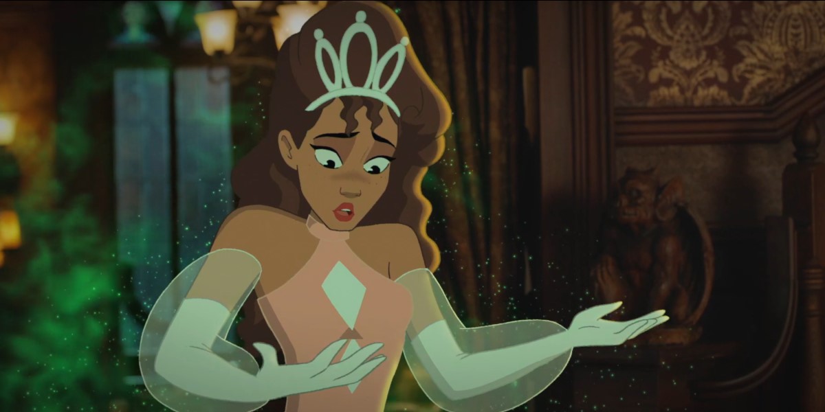 Legends of Tomorrow episode 605: Cartoon Astra looks surprised she got turned into a Disney princess.