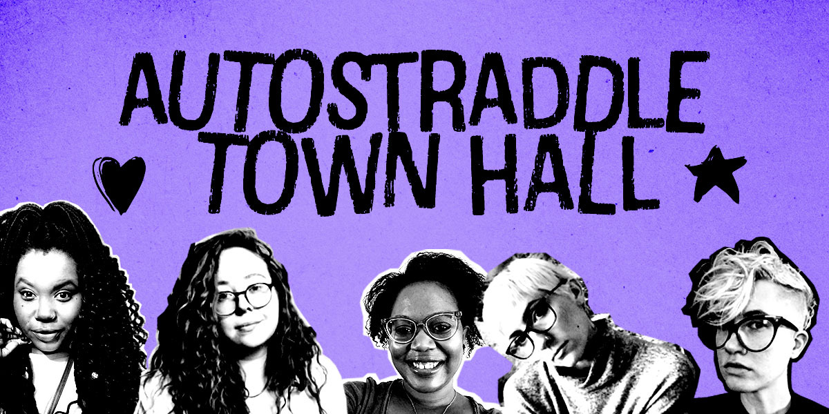 The feature reads: Autostraddle Town Hall. It also has photos of Shelli, Rachel, Carmen, Laneia, and Nicole