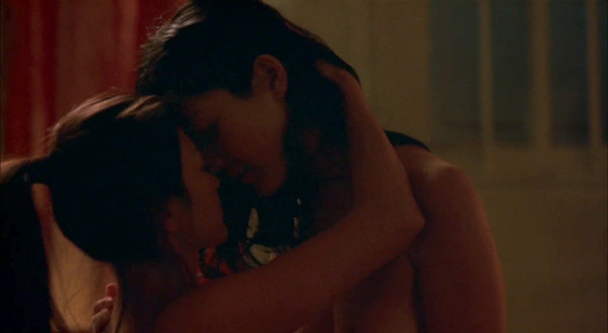 Lesbian sex scenes: Lynn Chen and Michelle Krusiec nakedly embrace on a bed