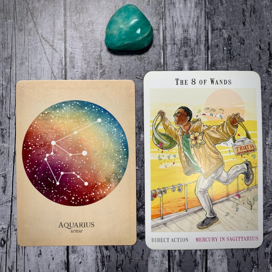 The Aquarius constellation card and Eight of Wands tarot card