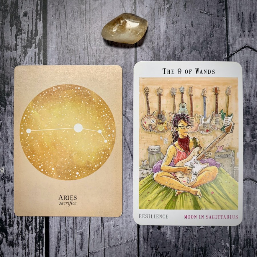 The card for Aries as well as the card for the Nine of Wands