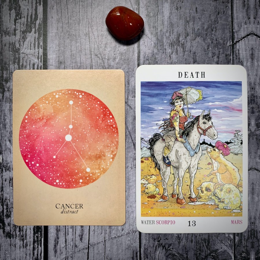 The Cancer constellation card and Death tarot card