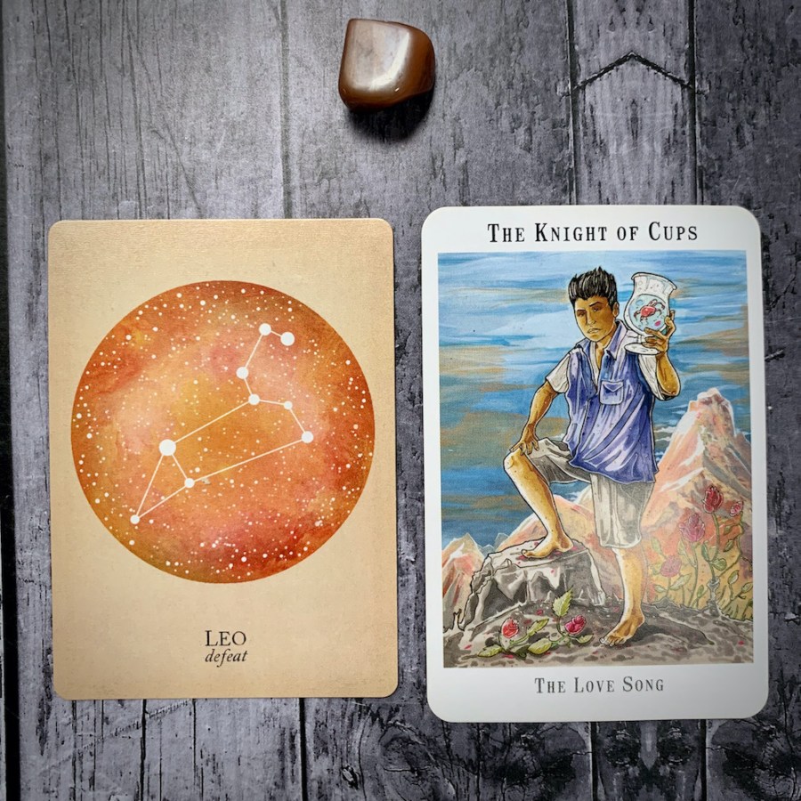 The Leo constellation card and Knight of Cups tarot card