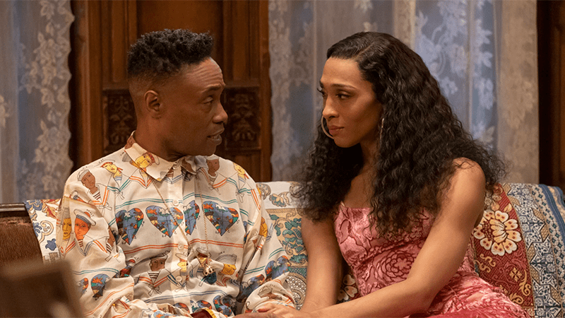 MJ Rodriguez and Billy Porter talk on the couch 