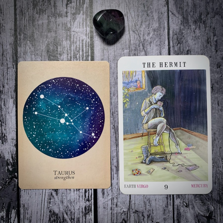 The Taurus constellation card and Hermit tarot card