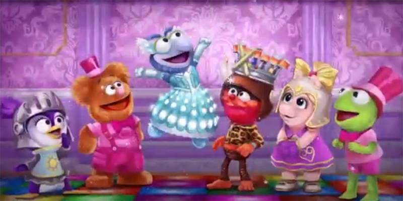 Gonzo dressed as Princess Gonzorella with the cast of The Muppets