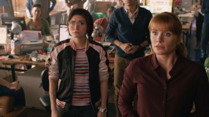 Still from "Jurassic World" featuring Dr. zia rodriguez in a cute jacket