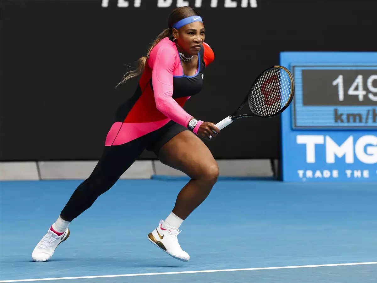 Serena Williams, the greatest athlete of all time, running across a tennis court