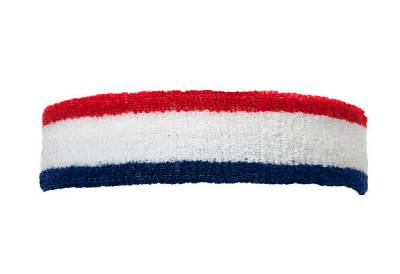 a sports sweatband in red white and blue