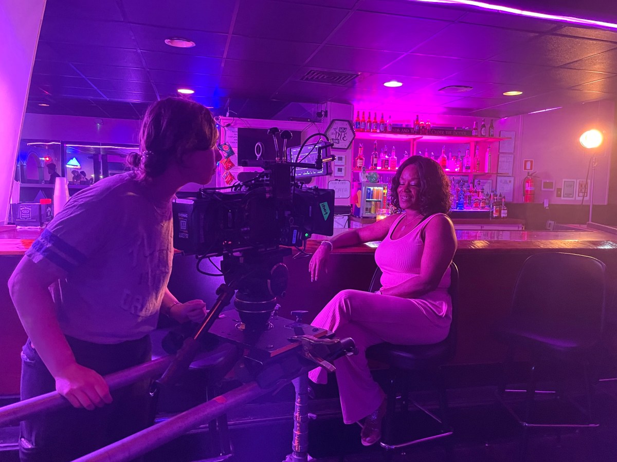 Rachel Smallman, owner of Herz lesbian bar, is filmed for The Lesbian Bar Project