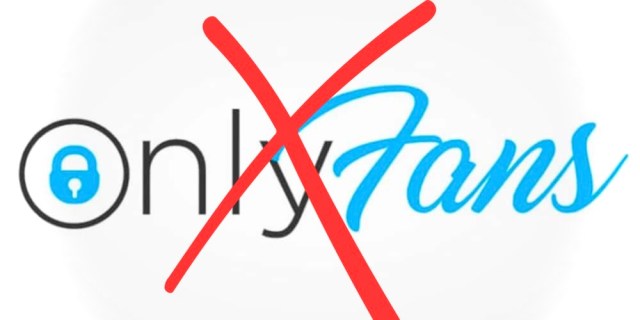 The OnlyFans logo with a big red X crossed out in front of it.