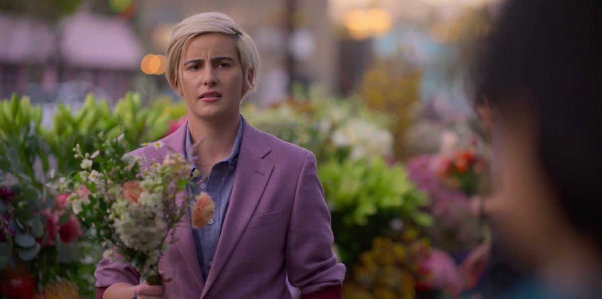 Finley with a flower bouquet