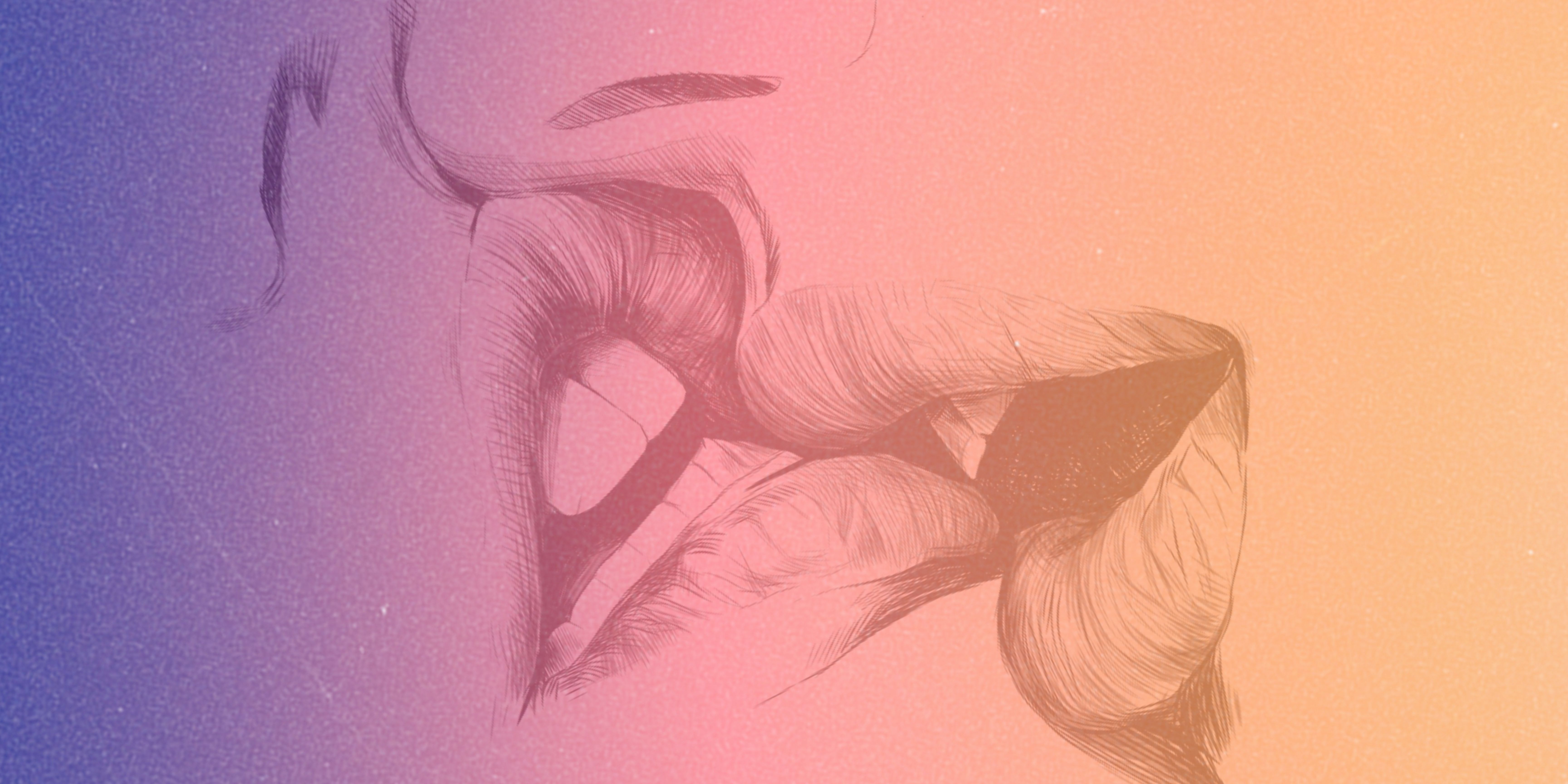 An illustration of two lips kissing.