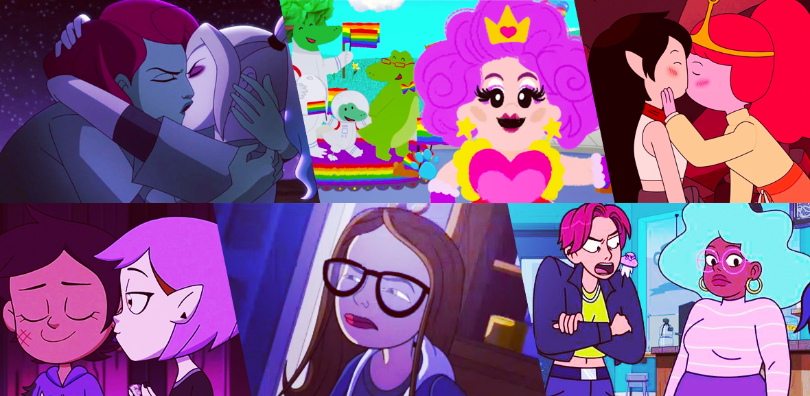 Stills of nominees for Outstanding Animated Series: Harley Quinn; Blues Clues; Adventure Time: Distant Lands — Obsidian; The Owl House; One Day at a Time ("The Politics Episode”); Magical Girl Friendship Squad
