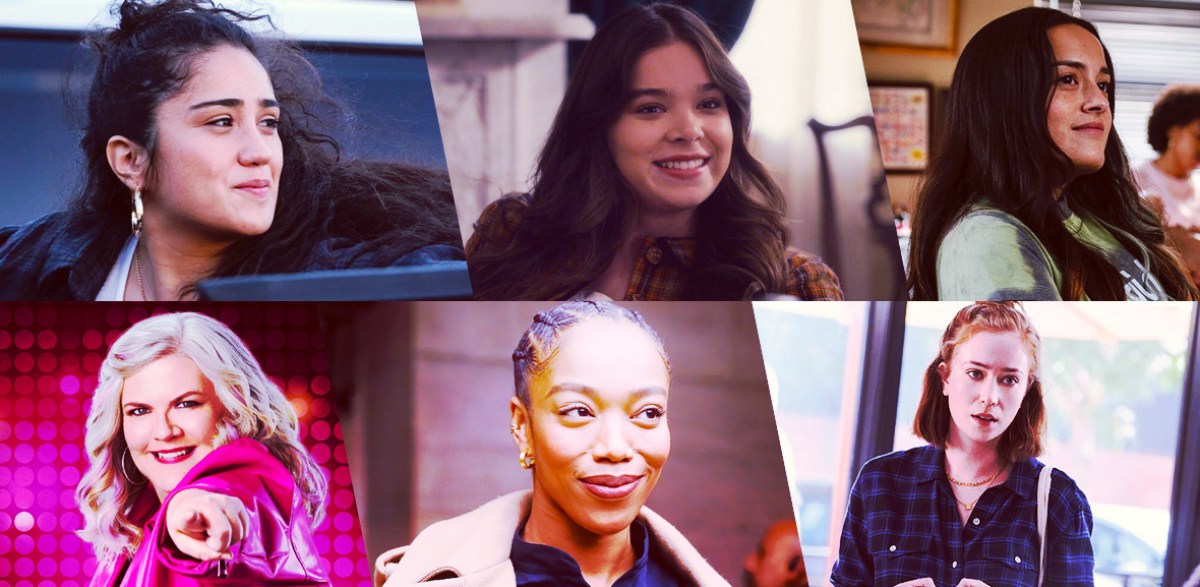 Stills of nominees for Outstanding Lead Actor Playing an LGBTQ+ Character in a Comedy Series: Haley Sanchez as Greta Moreno, Genera+ion; Hailee Steinfeld as Emily Dickinson, Dickinson; Chase Sui Wonders as Riley Luo, Genera+ion; Paula Pell as Gloria, Girls 5Eva; Naomi Ackie as Alicia, Master of None Presents: Moments in Love; Hannah Einbinder as Ava Daniels, Hacks