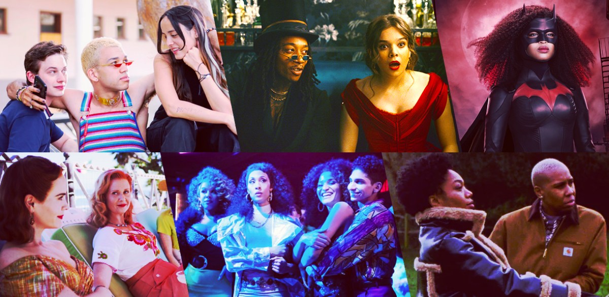 Stills of nominees for Outstanding Costume Design for a Show With LGBTQ+ Characters: Genera+ion; Dickinson; Batwoman; Ratched; Pose; Master of None Presents: Moments in Love