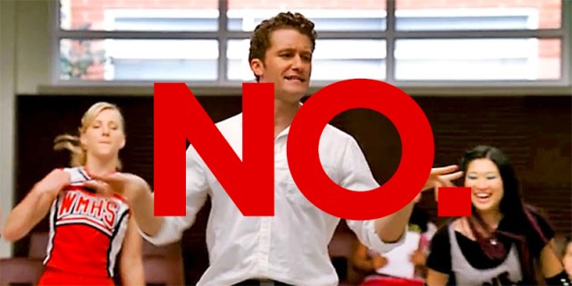 Will Schuester dancing with the word NO. written on him in red