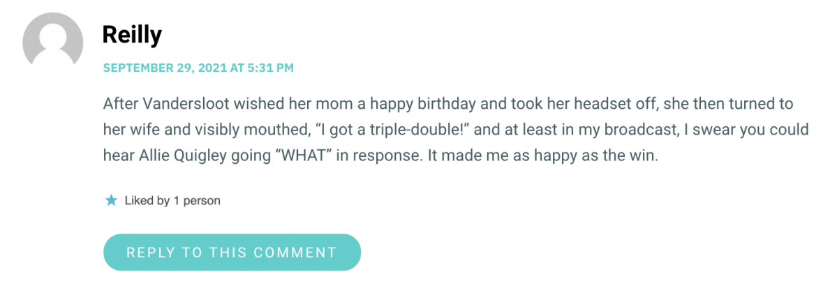 After Vandersloot wished her mom a happy birthday and took her headset off, she then turned to her wife and visibly mouthed, “I got a triple-double!