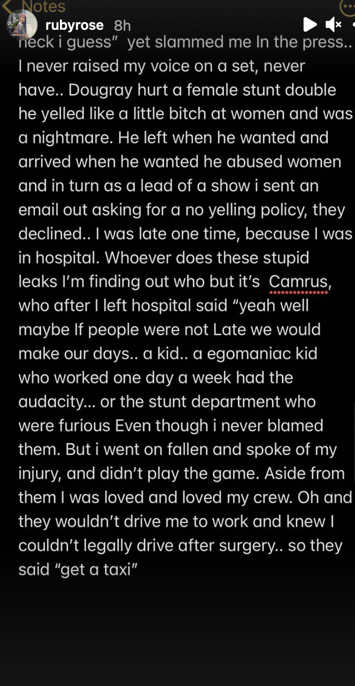10 Screenshot of Ruby Rose's Instagram Live from a notes app as Rose describes their reasons for leaving Batwoman (full transcript can be found at: https://www.cbr.com/batwoman-ruby-rose-horrifying-set-conditions-slams-wbtv-berlanti/)
