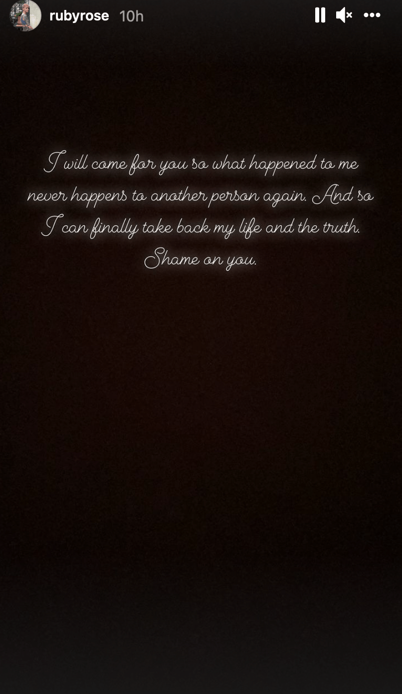 2 Screenshot of Ruby Rose's Instagram Live in cursive font as Rose describes their reasons for leaving Batwoman (full transcript can be found at: https://www.cbr.com/batwoman-ruby-rose-horrifying-set-conditions-slams-wbtv-berlanti/)