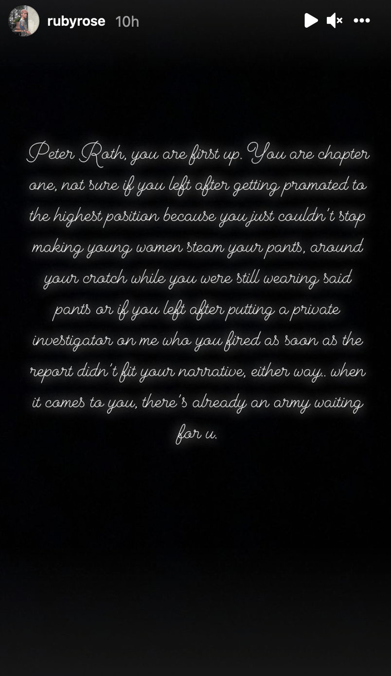 3 Screenshot of Ruby Rose's Instagram Live in cursive font as Rose describes their reasons for leaving Batwoman (full transcript can be found at: https://www.cbr.com/batwoman-ruby-rose-horrifying-set-conditions-slams-wbtv-berlanti/)