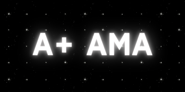 A starry grid on a black background. The feature reads: A+ AMA in glowing white letters.