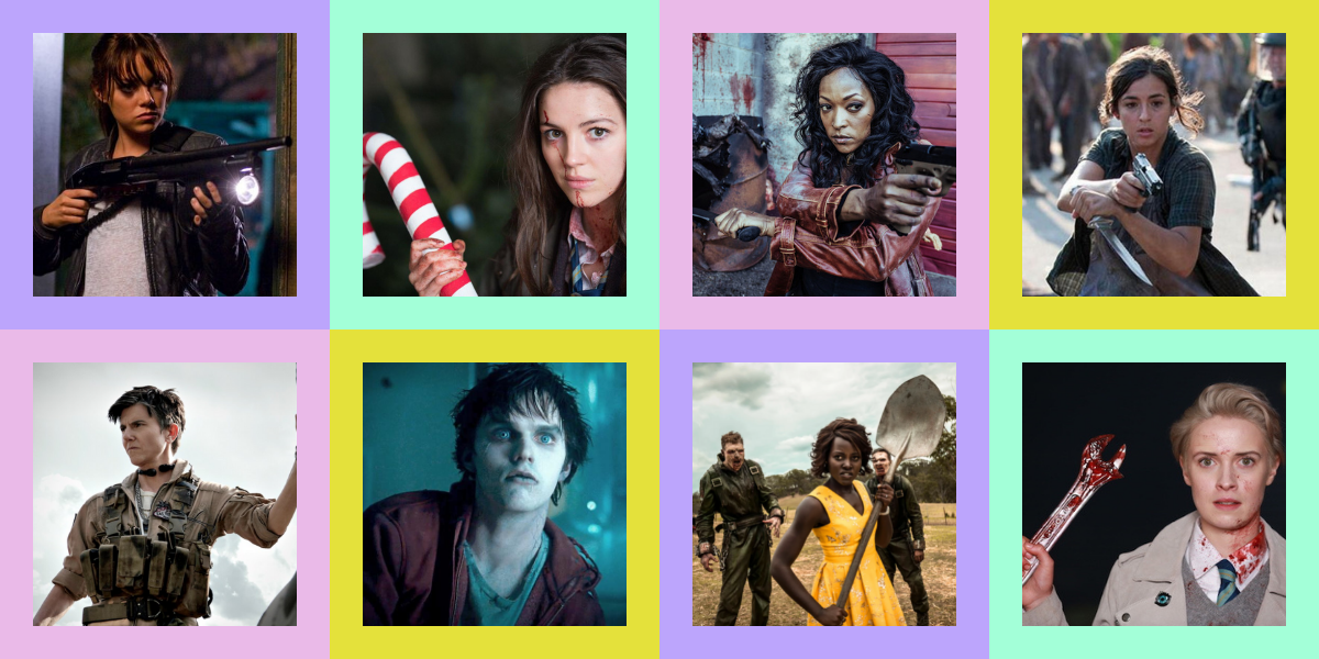 A collage of images from zombie TV show and movies, including Warm Bodies, The Walking Dead, Z Nation, Army Of The Dead, Anna And The Apocalypse, Little Monsters, and Zombieland