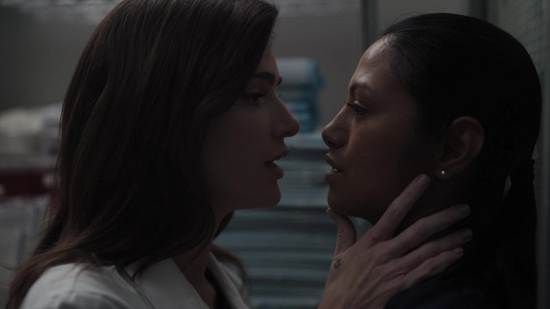 Lauren threatens Leyla, as her boss, but celebrates her, as her girlfriend, in the New Amsterdam supply closet.