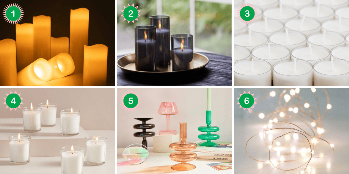 A collage of candles for holiday date night