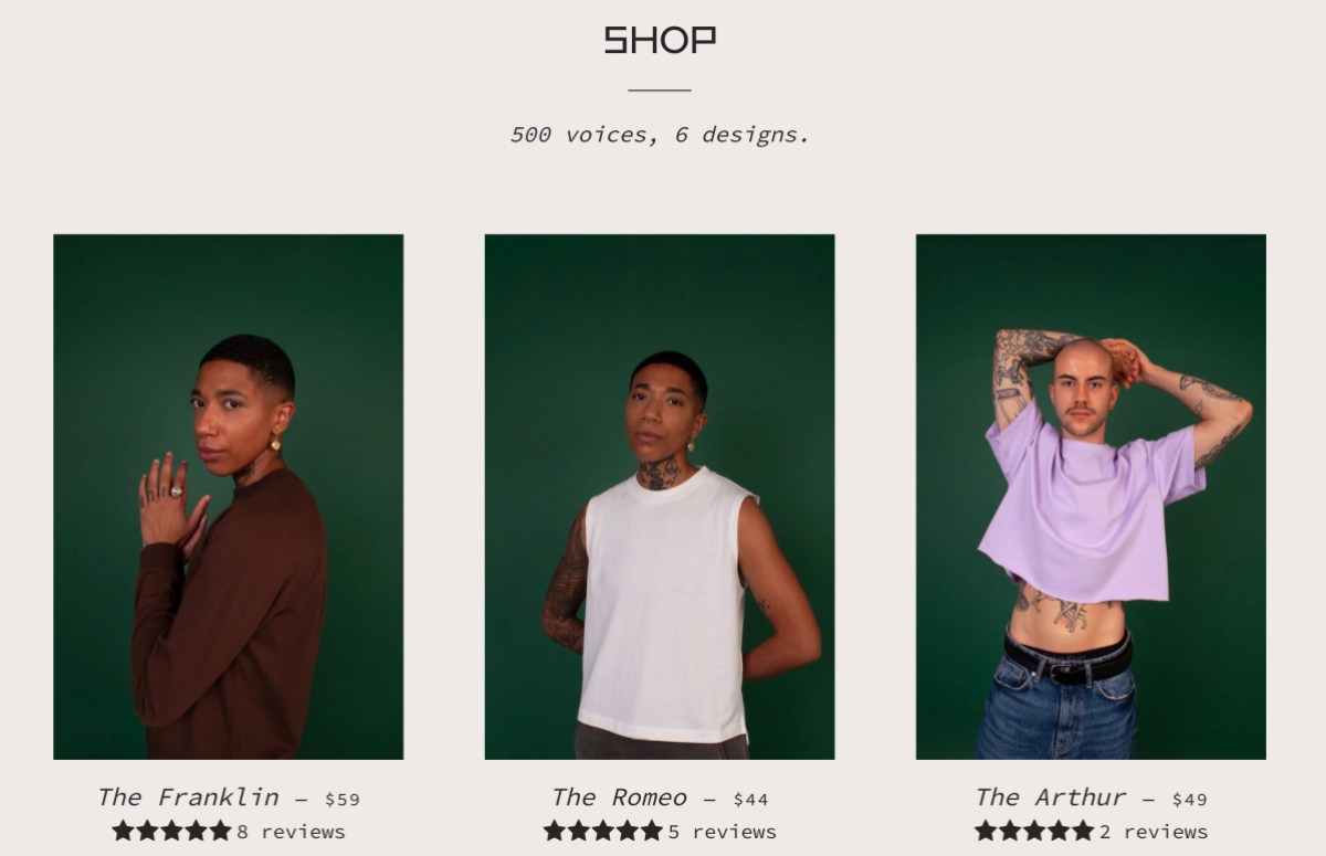 Both& Apparel Homepage showing The Franklin, The Romeo and The Arthur shirts