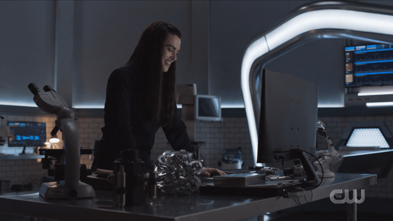 Lena answers a skype call in her lab