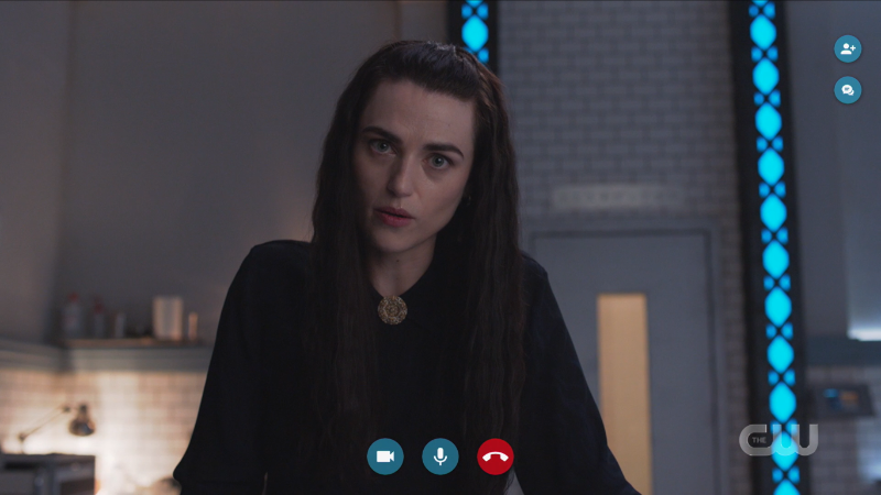 Lena looks directly into camera because it's a skype call