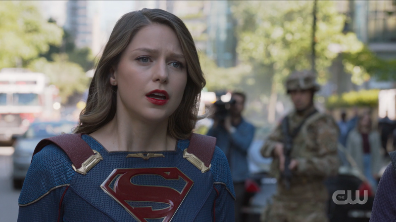 Supergirl series finale: Kara looks at the crowd apologetically