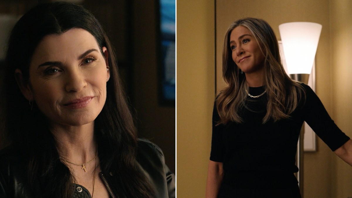 Julianna Margulies and Jennifer Aniston in a side by side on The Morning Show