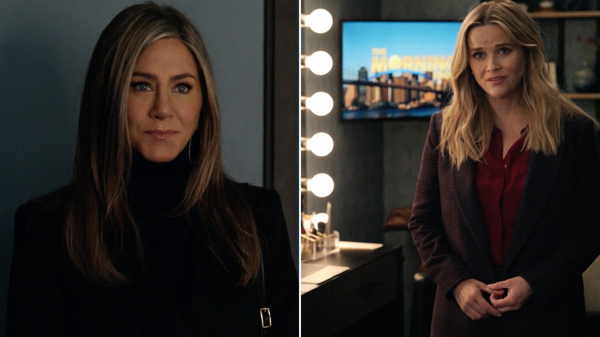 Jennifer Aniston and Reese Witherspoon in a side by side image from The Morning Show