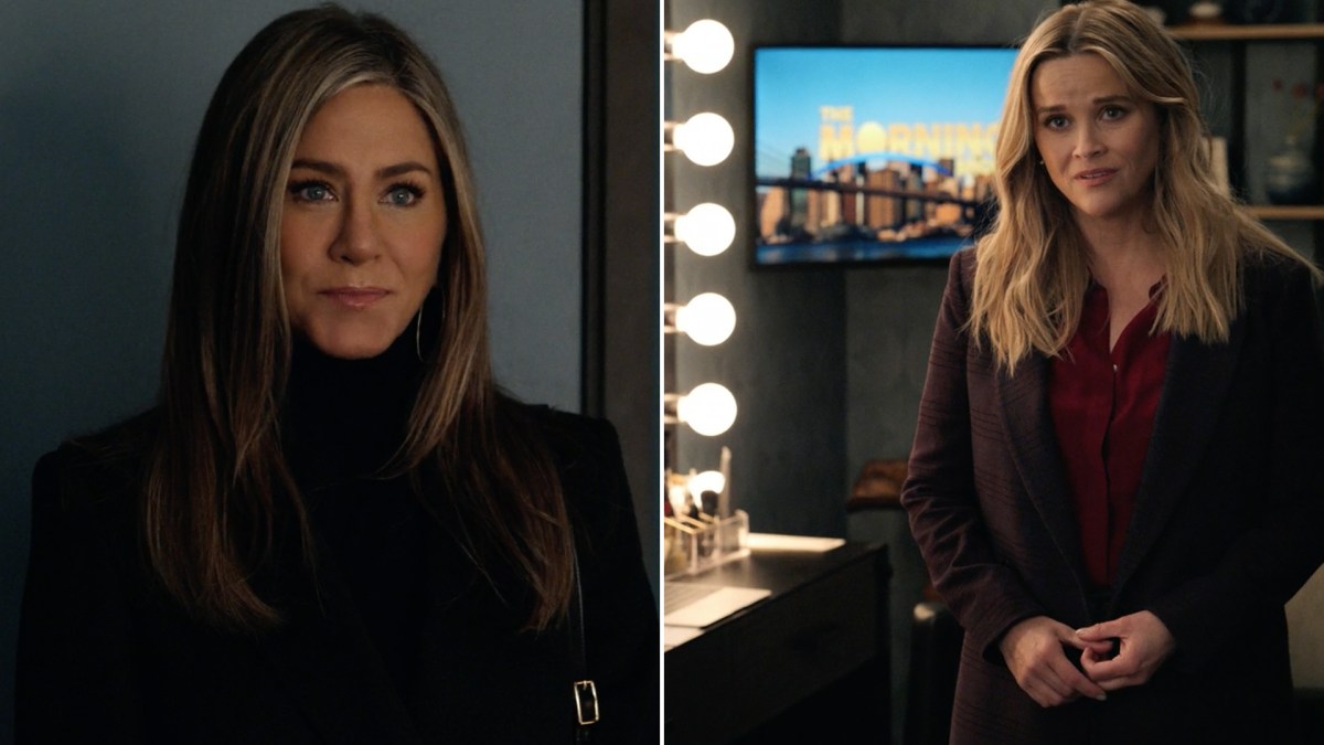 Jennifer Aniston and Reese Witherspoon in a side by side image from The Morning Show 