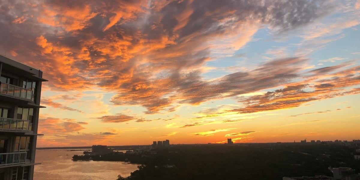 A sunset over the bay in Miami