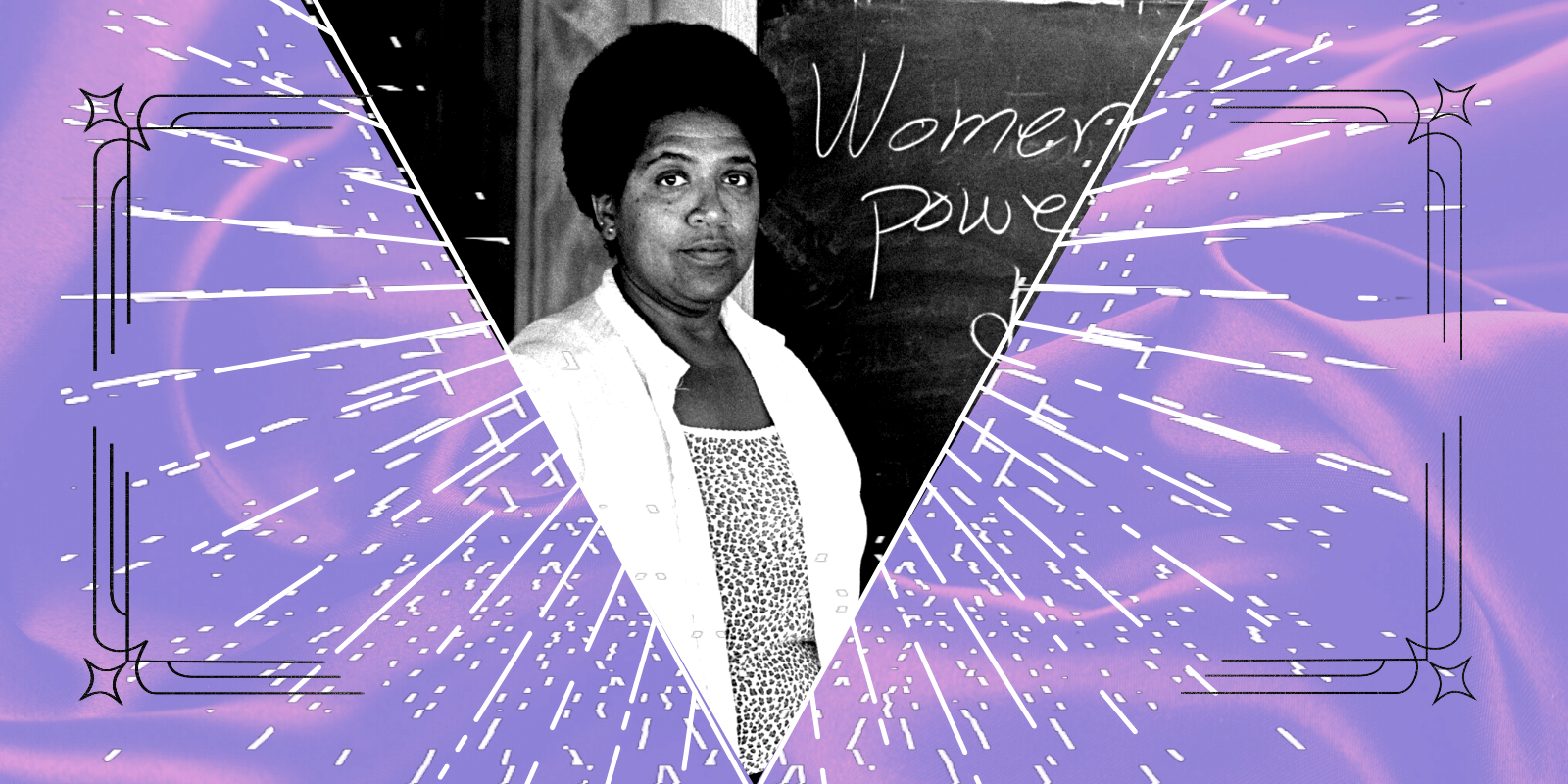 Image from Getty images Audre Lorde stands at a blackboard and lectures while an artist in residence at Atlantic Center for the Arts