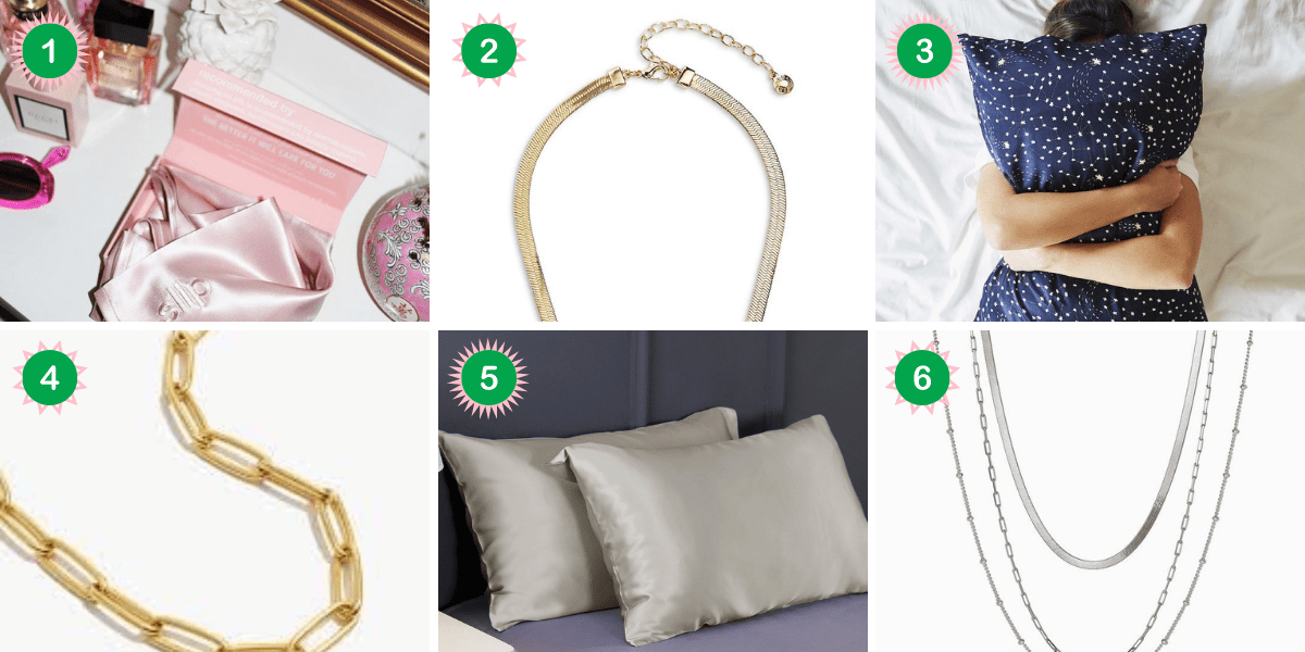 astrology gift guide: A collage of pillowcases and necklaces for Libras