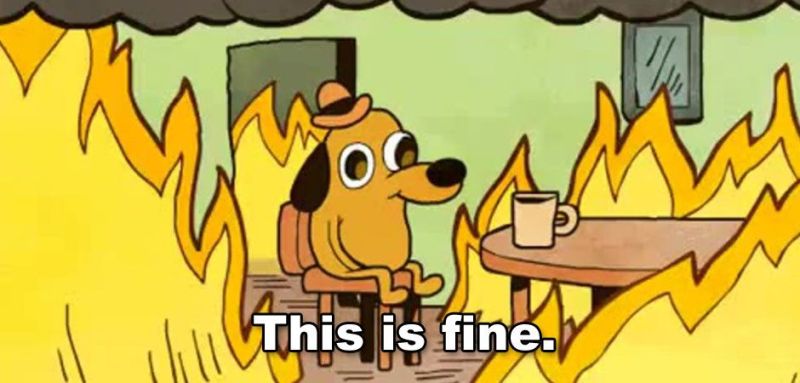 Dog in fire says "This is Fine"