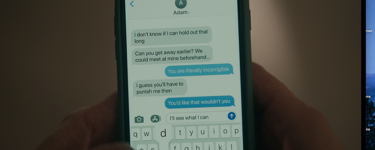 A screenshot of Yellowjackets episode five, "Blood Hive," showing texts between Shauna and Adam