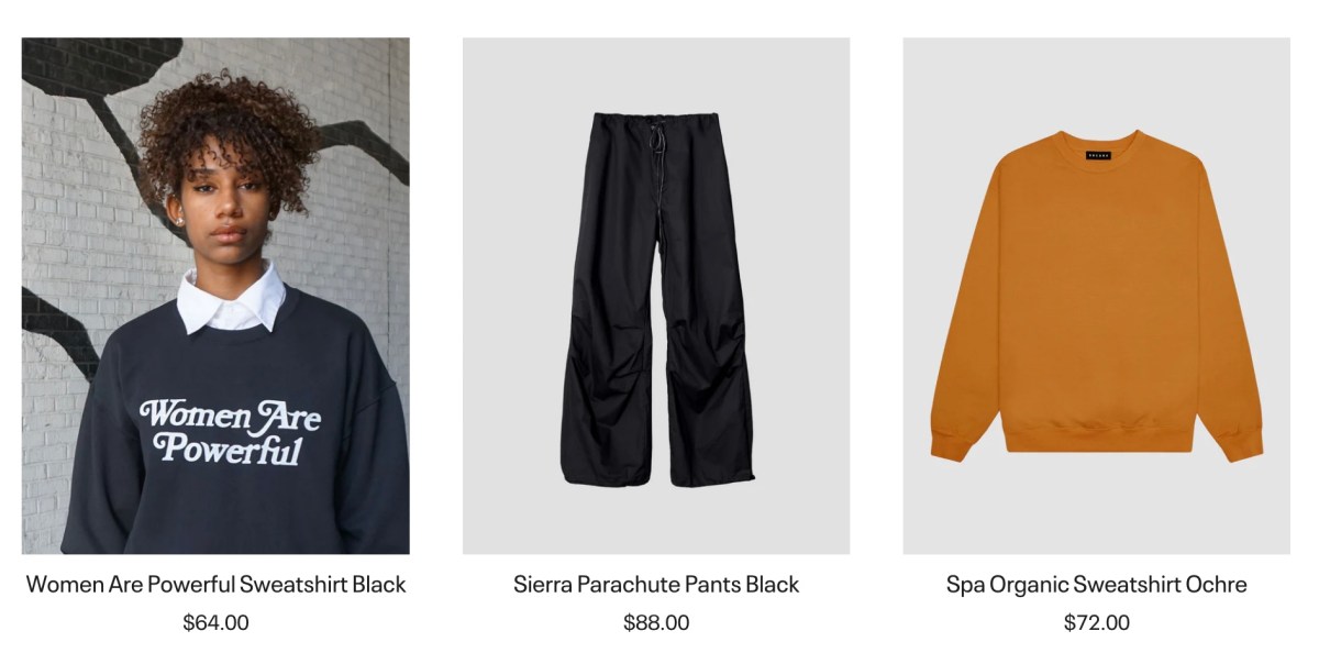 "women are powerful" sweatshirt, Sierra Parachute Plants Black, Spa Organic Sweatshirt Ochre