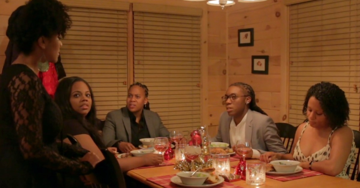 Five lesbians having a tense conversation at Christmas dinner
