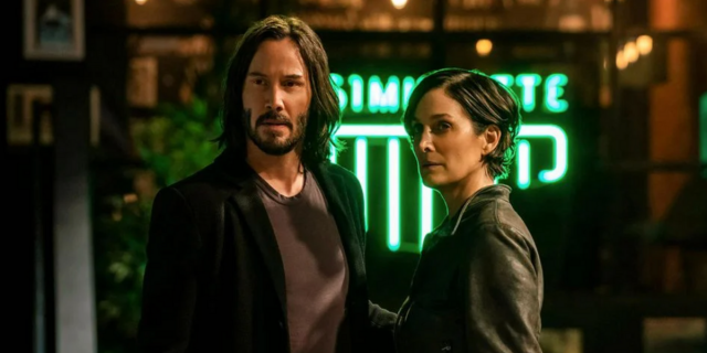 Keanu Reeves and Carrie-Anne Moss as Neo and Trinity in The Matrix Resurrections