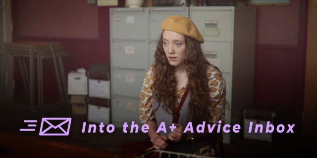 a student from the show sex education sits in the office, mouth open. text on the image reads: Into the A+ Advice Inbox